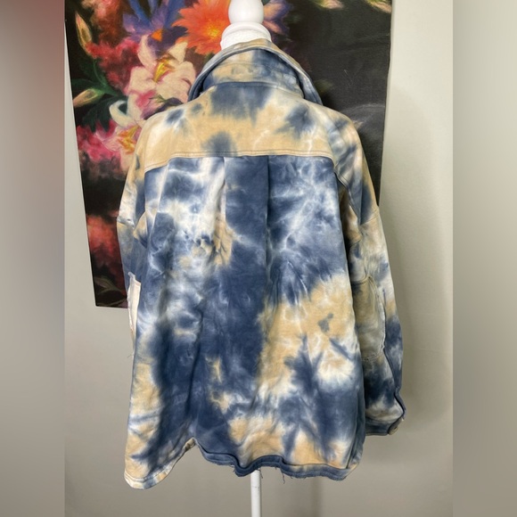 EASEL Womens Tie Dye Baggy Oversized Shacket Sweatshirt Elbow Patches M - Picture 5 of 11